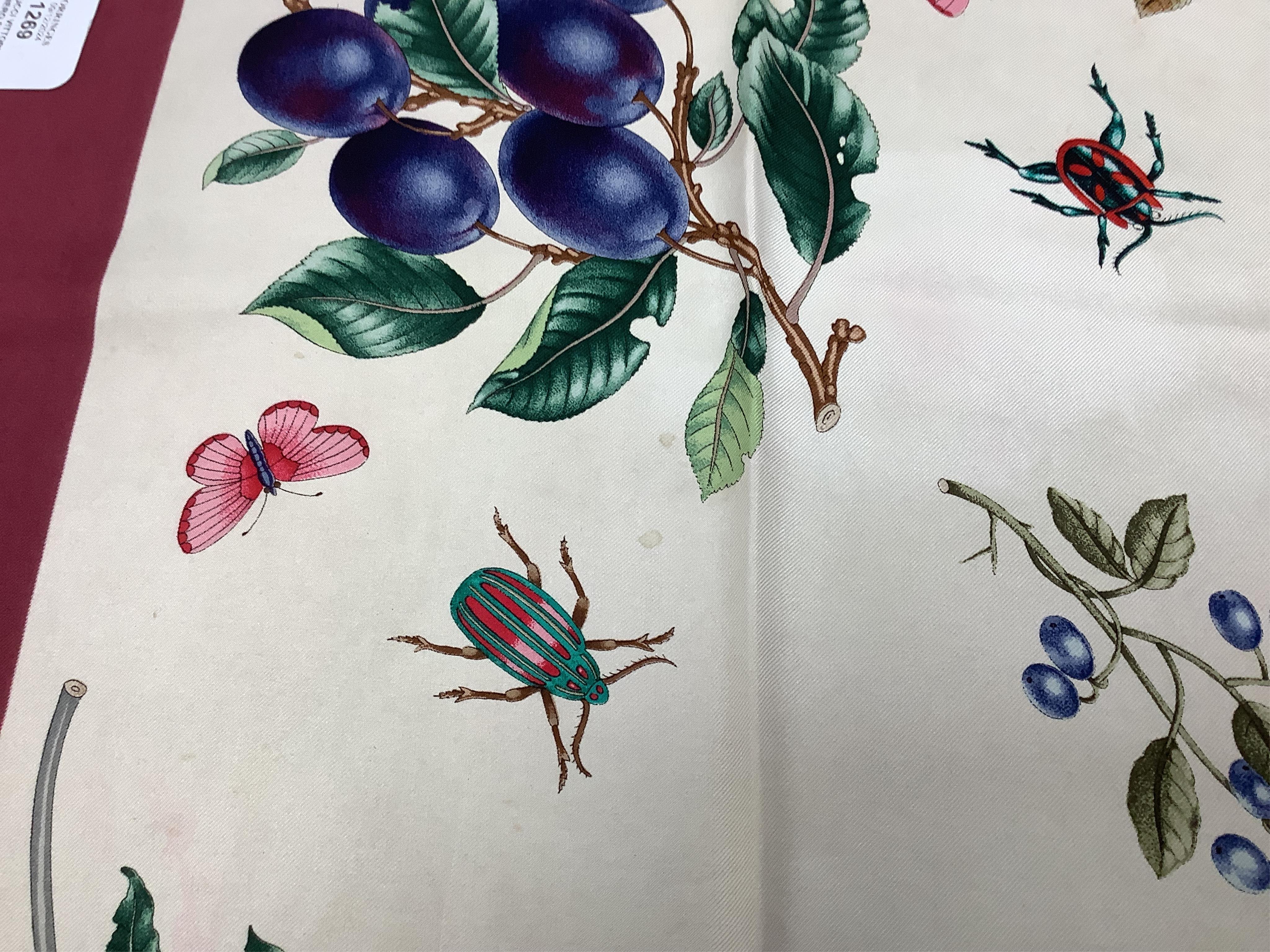 A Gucci Vittorio Accornero silk scarf with fruits and insects design, 87 x 86cm